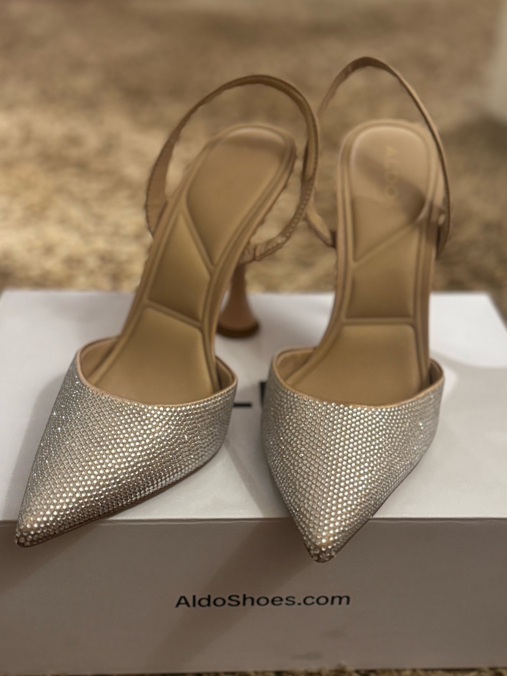 Aldo Sparkling Champagne Pointed Slingback Heels